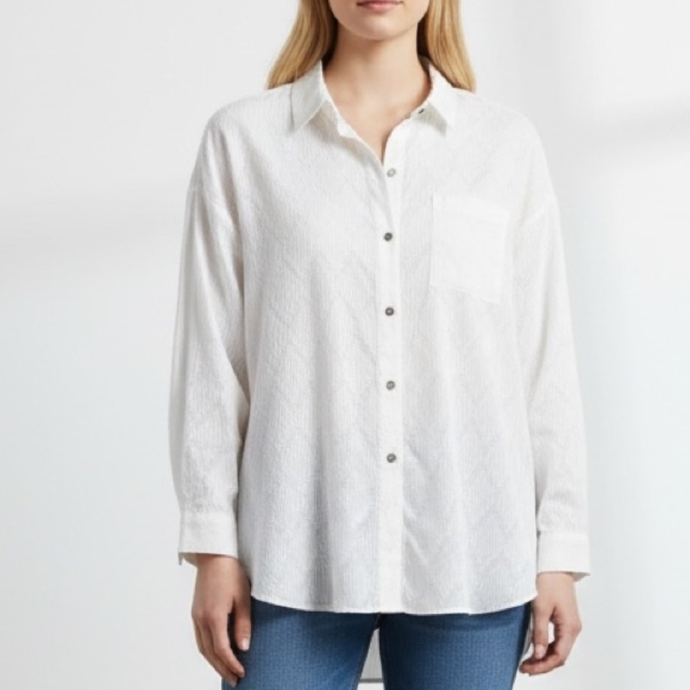 J.Jill White Button Up Blouse Shirt Top Sz XL Tall 100% Cotton NWT Career Spring